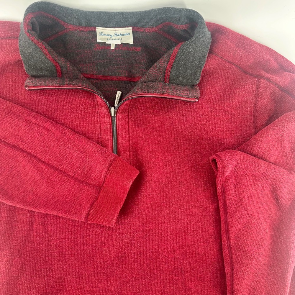 Tommy Bahama Flipside Reversible Quarter Zip Pullover Red Cotton XL